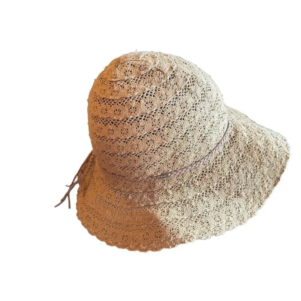 C.C Exclusives Beige Straw Sun Hat Wide Brim Braided Women's One Size